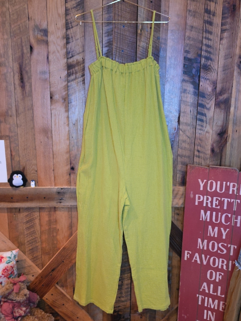 064p HYFVE Chartreuse Wide-Leg Spaghetti Strap Jumpsuit